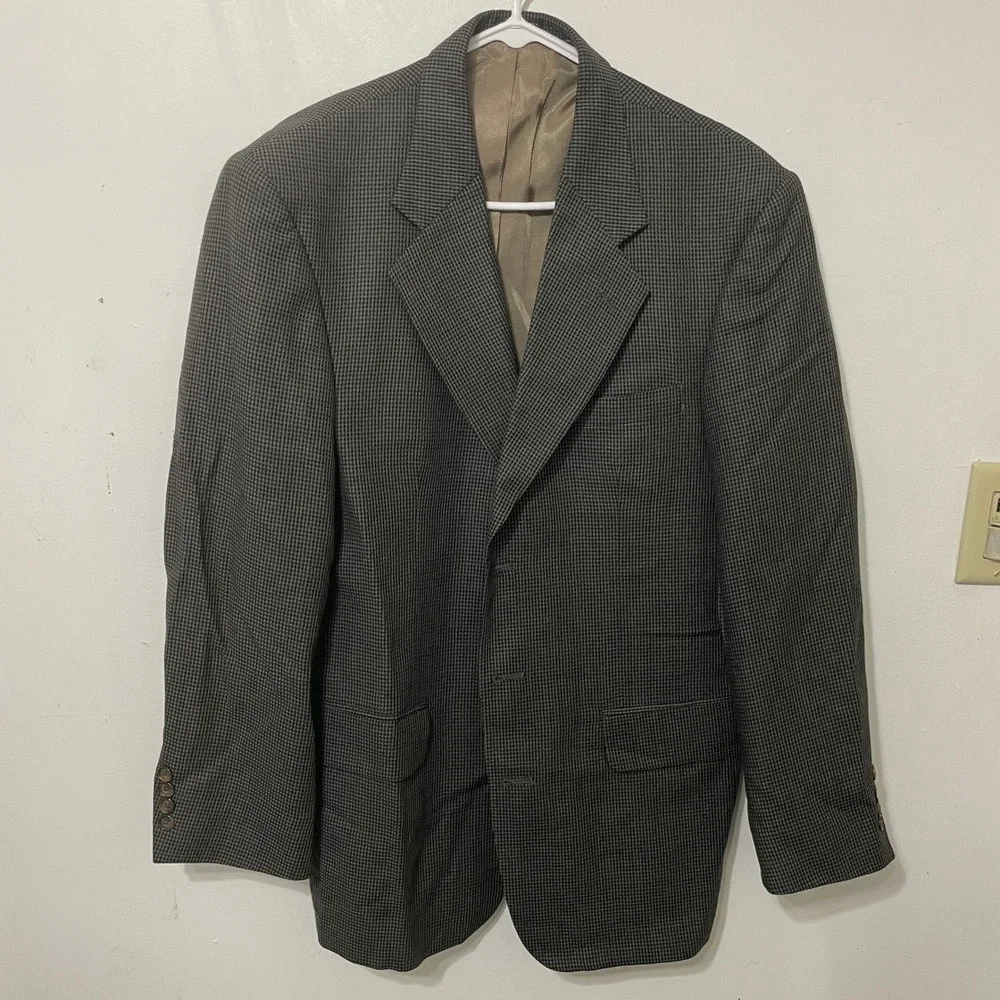 Oscar de la Renta Men's Tailored Houndstooth Blazer Jacket 40R Gray Black Brown